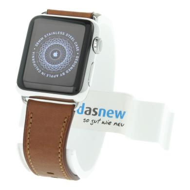 Apple Watch 38mm acero inox plateado correa en piel marrón