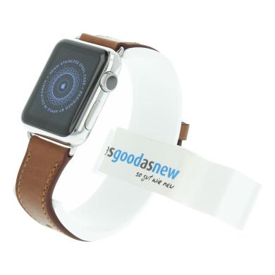 Apple Watch 38mm acero inox plateado correa en piel marrón