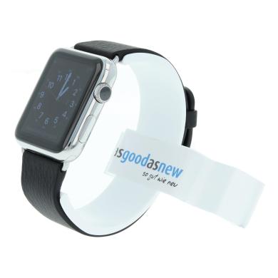 Apple Watch (Gen. 1) 42mm Edelstahlgehäuse Silber mit Lederarmband Schwarz Edelstahl Silber