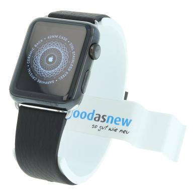 Apple Watch (Gen. 1) 42mm Edelstahlgehäuse Silber mit Lederarmband Schwarz Edelstahl Spaceschwarz
