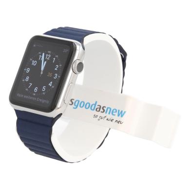 Apple Watch (Gen. 1) 42mm Edelstahlgehäuse Silber mit Lederarmband mit Schlaufe Blau Edelstahl Silber