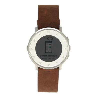 Pebble Time Round 20mm carcasa inoxidable con correa de piel plata