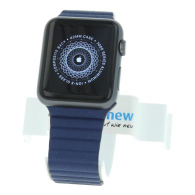 Apple Watch Sport 42mm aluminium gris bracelet cuir boucle bleu