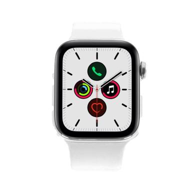 Apple Watch Series 5 GPS + Cellular 44mm acier inoxydable argent bracelet sport blanc