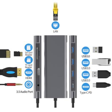 USB-C Hub 9 in 1 -ID17272 grau