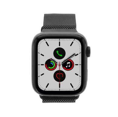 Apple Watch Series 5 Edelstahlgehäuse schwarz 44mm mit Milanaise-Armband silber (GPS + Cellular) edelstahl schwarz