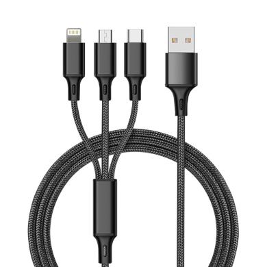 3in1 Multi USB Kabel Typ-C Lightning Micro USB 1,2m -ID18115 schwarz