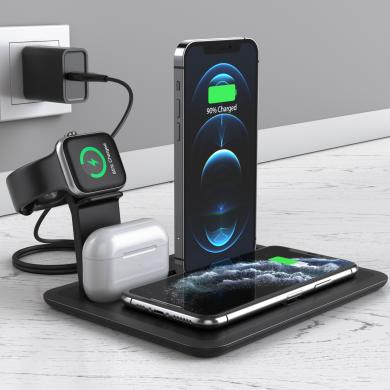Station de charge sans fil 4 en 1 pour Apple Watch / AirPods / iPhone Samsung Huawei und Mehr -ID18227 noir