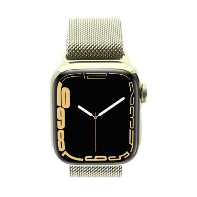 Apple Watch Series 7 Edelstahlgehäuse gold 45mm mit Milanaise-Armband gold (GPS + Cellular) gold