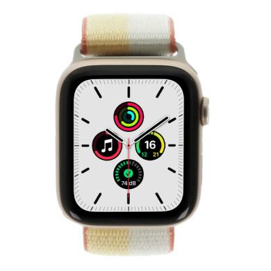 Apple Watch SE Aluminiumgehäuse gold 44mm mit Sport Loop indischgelb/weiß (GPS + Cellular) gold