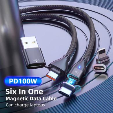 100W 6in1 PD magnetisches Schnelllade- und Datenkabel 1m -ID19610