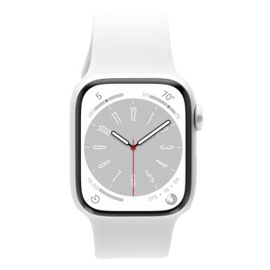 Apple Watch Series 8 Aluminiumgehäuse silber 41mm mit Sportarmband weiß (GPS + Cellular) silber