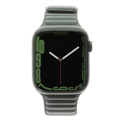 Apple Watch Series 7 Aluminiumgehäuse grün 45mm mit Lederarmband mit Endstück schwarzgrün M/L (GPS) grün