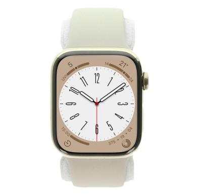 Apple Watch Series 8 Edelstahlgehäuse gold 45mm mit Sportarmband polarstern (GPS + Cellular)