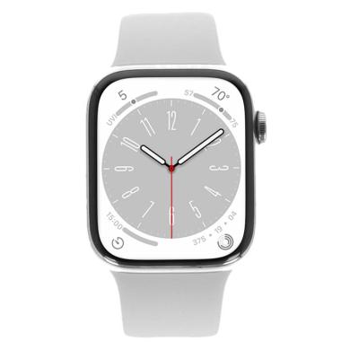 Apple Watch Series 8 GPS + Cellular 45mm acier inoxydable argent bracelet sport blanc