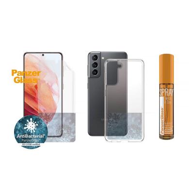 PanzerGlass (Samsung Galaxy S21) Film de protection d'écran+Coque transparente+Spray nettoyant - ID20220