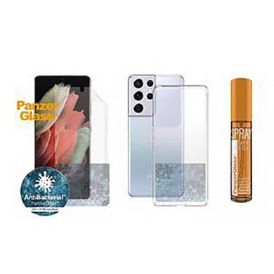 PanzerGlass (Samsung Galaxy S21 Ultra) Protector de pantalla+Funda transparente+Spray desinfectante - ID20221 transparente