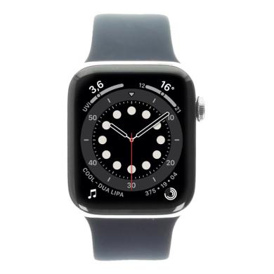 Apple Watch Series 6 Edelstahlgehäuse silber 44mm mit Sportarmband dunkelmarine (GPS + Cellular) silber