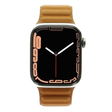 Apple Watch Series 7 Edelstahlgehäuse silber 41mm Lederarmband M/L (GPS + Cellular)