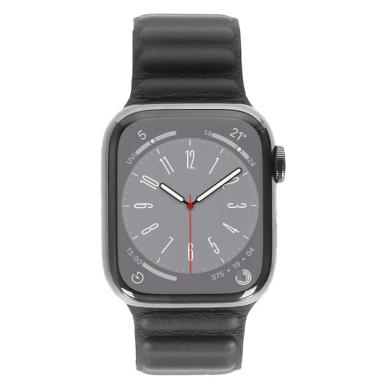 Apple Watch Series 8 Edelstahlgehäuse silber 45mm Lederarmband mit Endstück mitternacht S/M (GPS + Cellular)