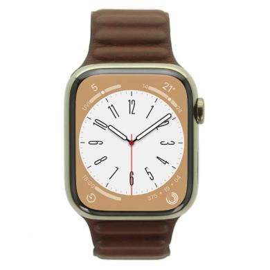 Apple Watch Series 8 Acier Inox Or 45Mm Bracelet En Cuir S/M (Gps + Cellular)
