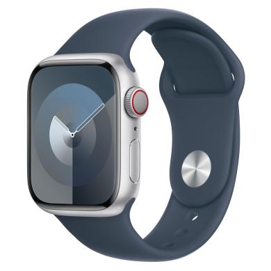 Apple Watch Series 9 Aluminiumgehäuse silber 41mm Sportarmband sturmblau S/M (GPS + Cellular)