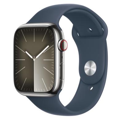 Apple Watch Series 9 Acciaio inossidabile argento 41mm Cinturino Sport blu tempesta S/M (GPS + Cellular) nuovo