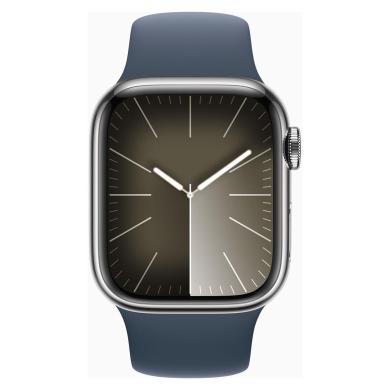 Apple Watch Series 9 Edelstahlgehäuse silber 41mm Sportarmband sturmblau M/L (GPS + Cellular)