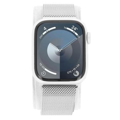 Apple Watch Series 9 Edelstahlgehäuse silber 41mm Milanaise-Armband silber (GPS + Cellular)