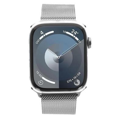 Apple Watch Series 9 Edelstahlgehäuse silber 45mm Milanaise-Armband silber (GPS + Cellular)
