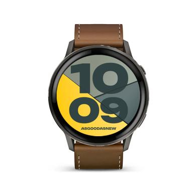 Garmin Venu 4 45mm schwarz/schiefergrau Leder-Armband dunkelbraun (010-03014-03)
