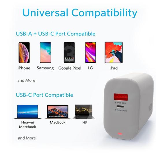 USB Ladegerät 2-Port 65W -ID18880 weiß