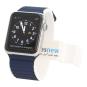 Apple Watch (Gen. 1) 42mm Edelstahlgehäuse Silber mit Lederarmband mit Schlaufe Blau Edelstahl Silber