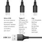 3in1 Multi USB Kabel Typ-C Lightning Micro USB 1,2m -ID18115 schwarz